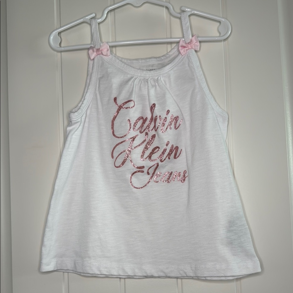 Calvin Klein White & Pink Camisole with Sparkle Design—*new* no tags